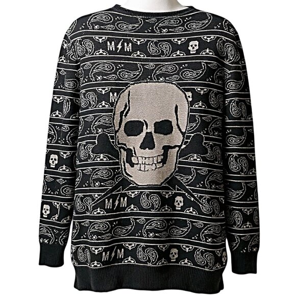 Metal Mulisha Black Gray Skull Bones Open Front Cardigan Size XL - Picture 1 of 6